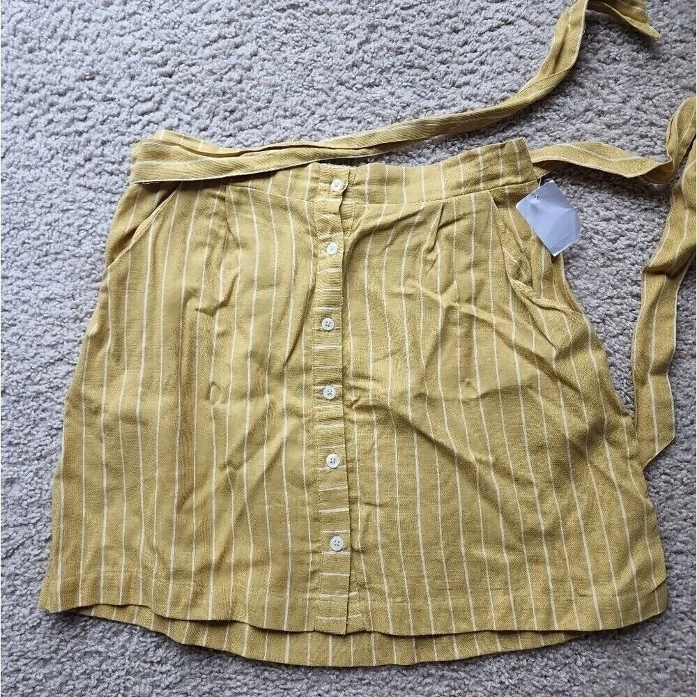 Charlotte Russe Mustard Yellow Striped Button Up Waist Strap Mini Skirt New